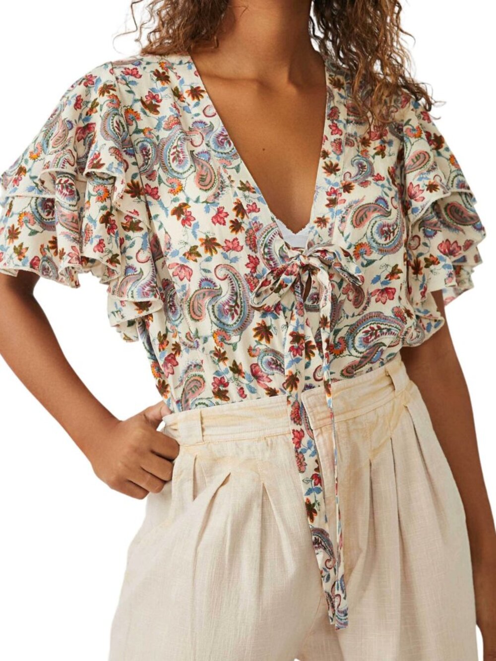 Free People Call Me Later Floral Paisley Print Bodysuit